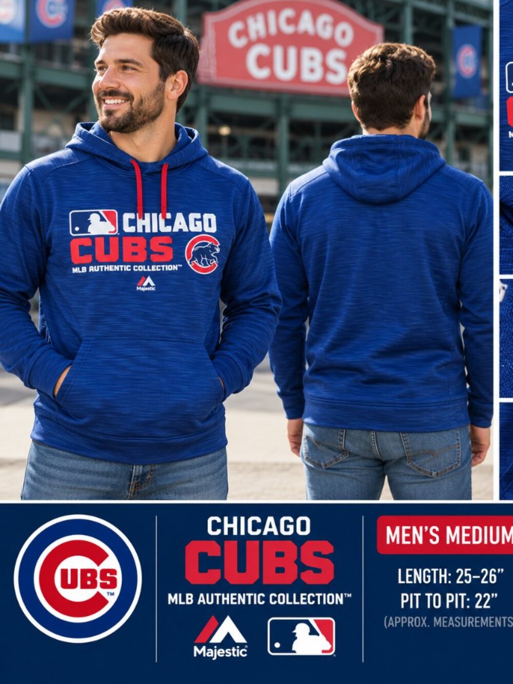 Chicago Cubs Majestic MLB Authentic Collection Hoodie – Men’s M – $39